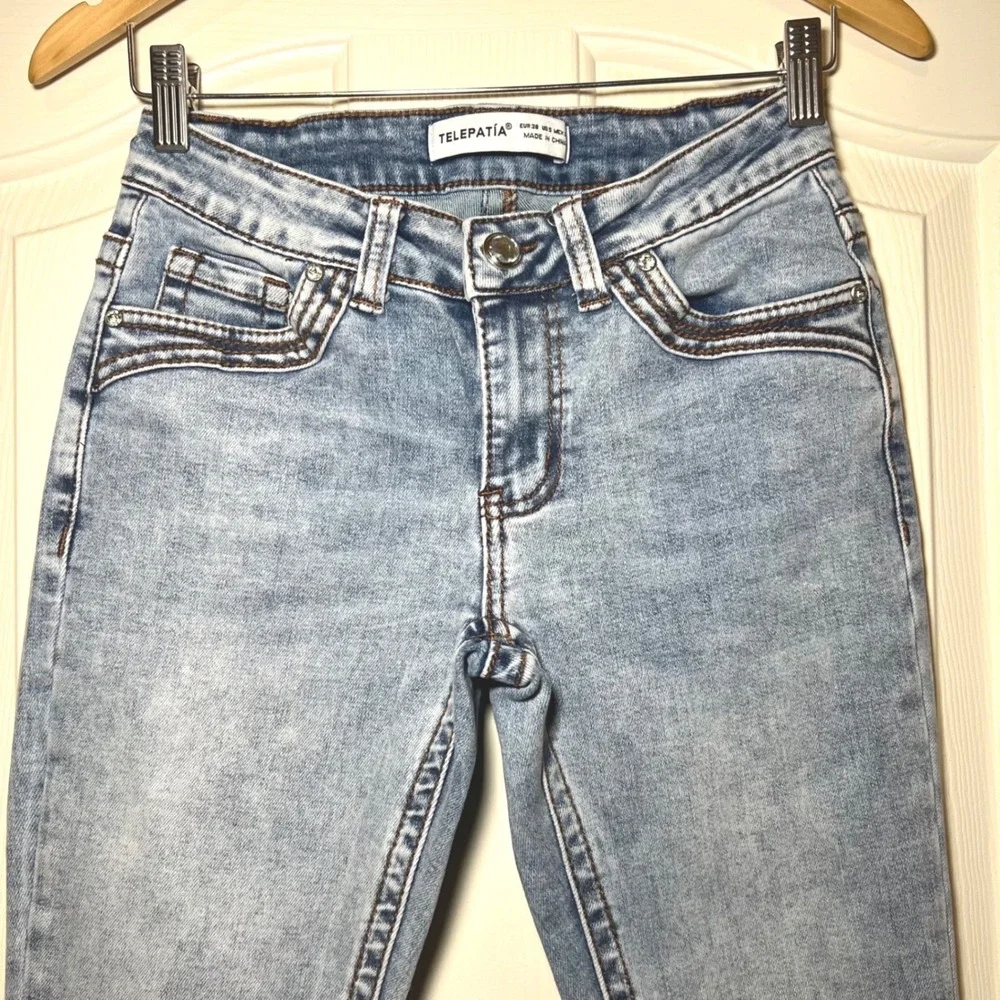 Telepatia Womens Y2K Low Rise Bootcut jeans Ed‎ Hardy Style Embroidery Sz 5/27